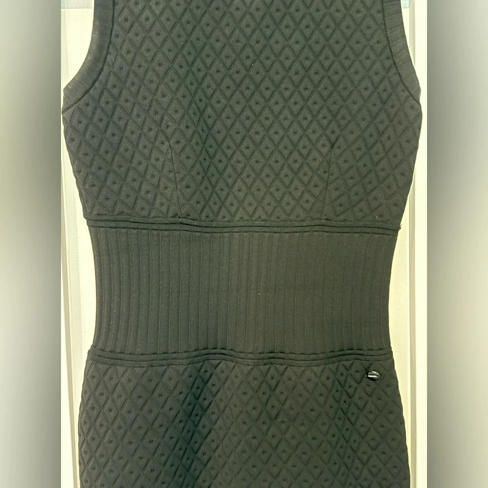 CHANEL Stretch Quilted Mini Black Dress White Bottom Sz 42 LBD‎
